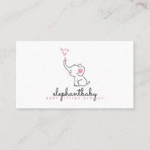 Carte De Visite Éléphant Papillons Roses Animal Mignon