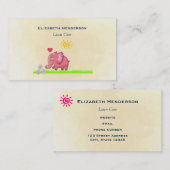 Carte De Visite Eléphant Rose Sur Fleurs D'Odeur D'Herbe Verte (Devant / Derrière)