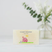 Carte De Visite Eléphant Rose Sur Fleurs D'Odeur D'Herbe Verte (Debout devant)