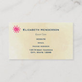 Carte De Visite Eléphant Rose Sur Fleurs D'Odeur D'Herbe Verte (Dos)