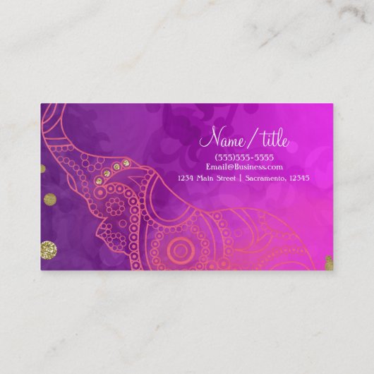 Carte De Visite Eléphant Violet Rose Orange & Or Personnalisé Chic (Dos)