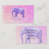 Carte De Visite Eléphant violet sur des aquarelles roses de rêve (Devant / Derrière)