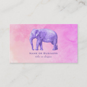 Carte De Visite Eléphant violet sur des aquarelles roses de rêve