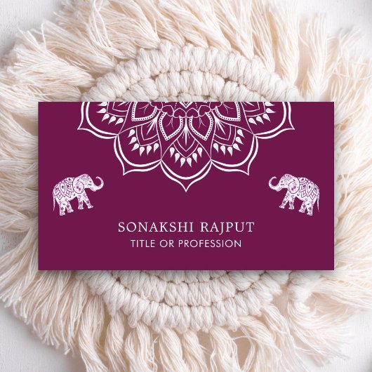Carte De Visite Éléphants Mandala Pourpre Indiens