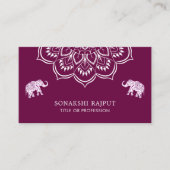 Carte De Visite Éléphants Mandala Pourpre Indiens (Devant)