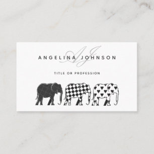 Carte De Visite Éléphants , motif noir et blanc Professionnel