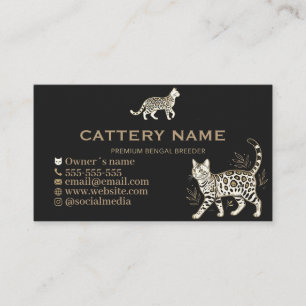 Carte De Visite Élevage de chats Bengal luxueux noir et or personn