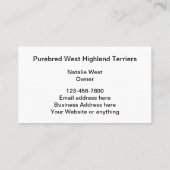 Carte De Visite Éleveur de chiens Terrier de West Highland (Dos)