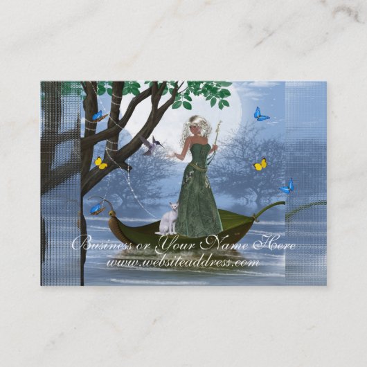Carte De Visite Elf avec l'équitation blanche de chat sur des (Devant)