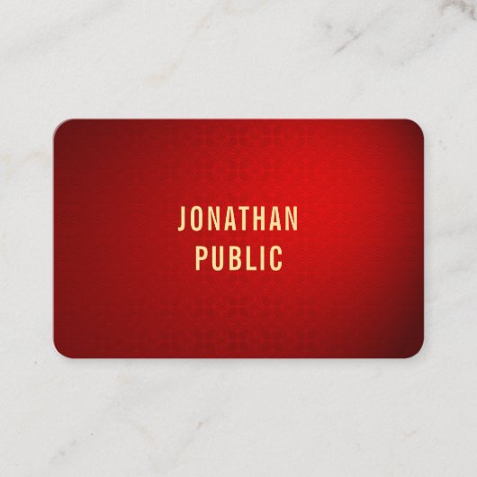 Carte De Visite Elite Red Damask Gold Text Modèle professionnel (Devant)