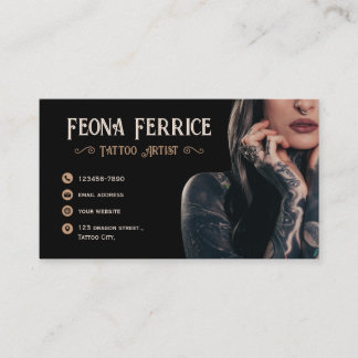Carte De Visite Ellegant Monogram Sepia Tattoo Artiste