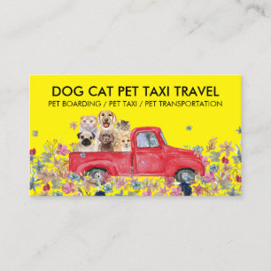 Carte De Visite Embarquement Jaune Fleurs de Camion Chiens Chats A