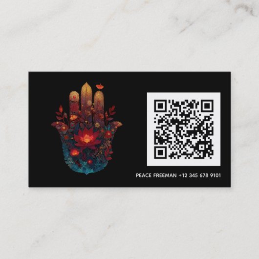 Carte De Visite Ember Lotus | Conception de la main Hamsa (Devant)