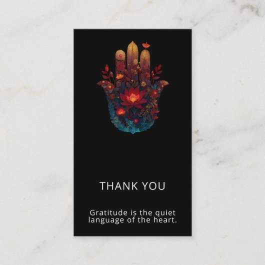 Carte De Visite Ember Lotus | Conception de la main Hamsa (Devant)