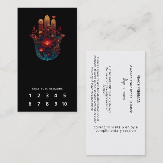 Carte De Visite Ember Lotus | Conception de la main Hamsa (Devant / Derrière)