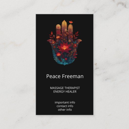 Carte De Visite Ember Lotus | Conception de la main Hamsa (Devant)