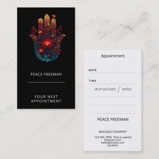 Carte De Visite Ember Lotus | Conception de la main Hamsa (Devant / Derrière)