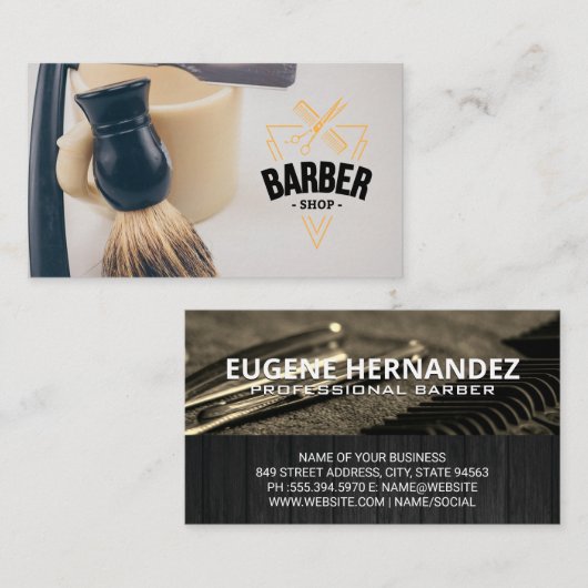 Carte De Visite Emblem Barbershop | Outils en barber (Devant / Derrière)