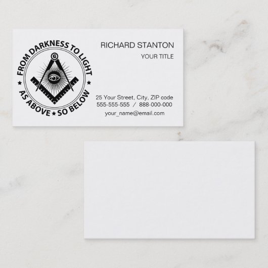 Carte De Visite emblème de la franc-maçonnerie (Devant / Derrière)