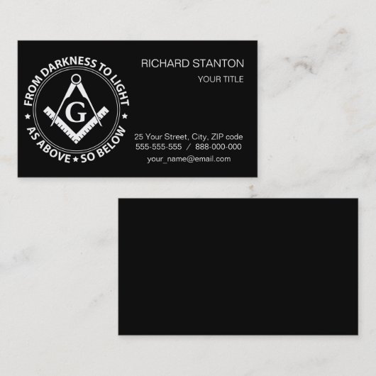 Carte De Visite emblème de la franc-maçonnerie (Devant / Derrière)