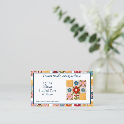 Carte De Visite Embroidered Flower Patchwork Quilt (Debout devant)