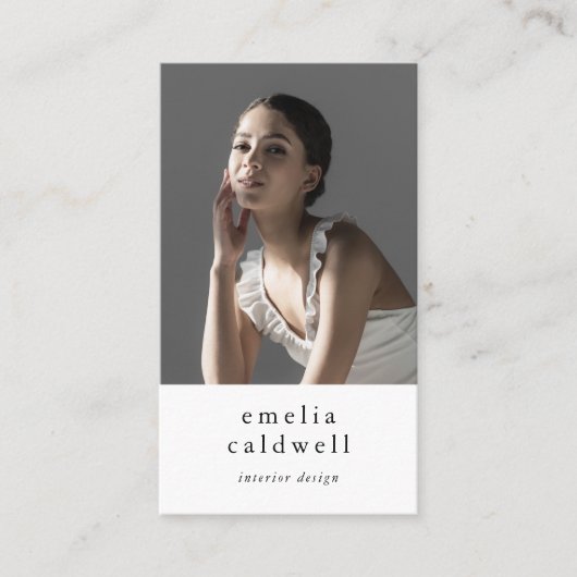 Carte De Visite EMELIA Blanc Noir Rustique Simple Moderne Boho Pho (Devant)