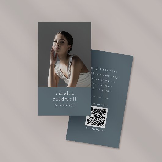 Carte De Visite EMELIA Navy Rustic Minimal Dusty Blue Boho Photo