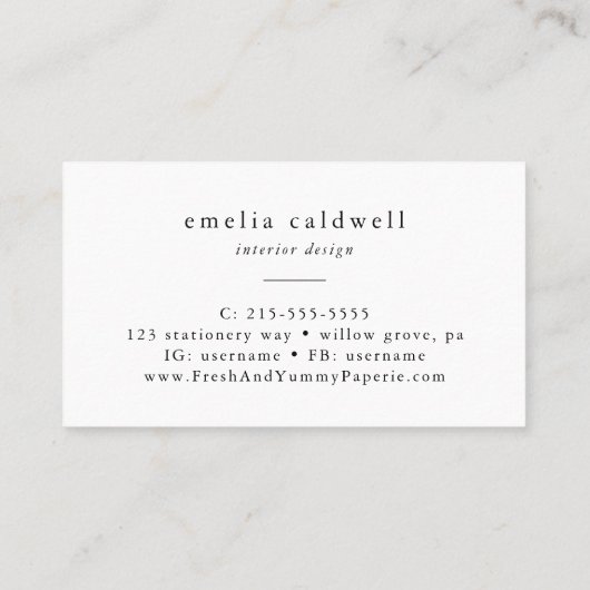Carte De Visite EMELIA Rustique Simple Moderne Boho Unique Minimal (Dos)