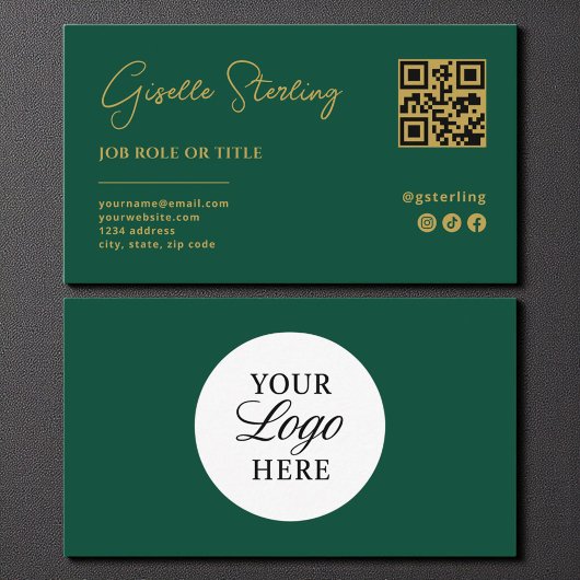 Carte De Visite Emerald Green Gold Logo QR Code Company