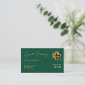 Carte De Visite Emerald Green Gold Logo QR Code Company (Debout devant)