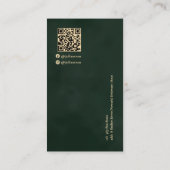 Carte De Visite Emerald Green & Gold Luxe Monogramme vertical (Dos)
