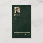 Carte De Visite Emerald Green & Gold Scannable QR Code Monogramme (Dos)