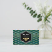 Carte De Visite Emerald Green Honeycomb Gold Foil Honey Bee (Debout devant)