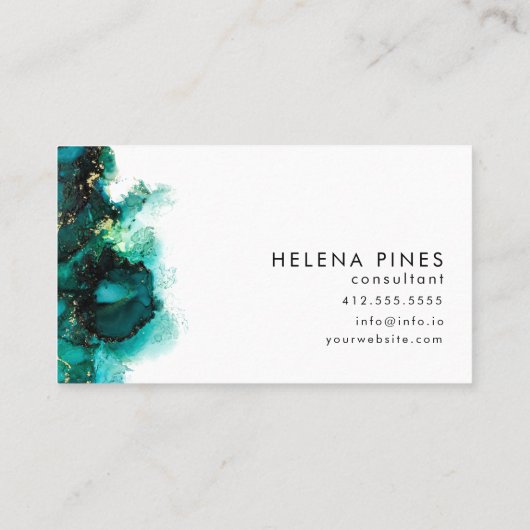 Carte De Visite Emerald Green Jewel Moderne Abstraite Encre Busine (Dos)