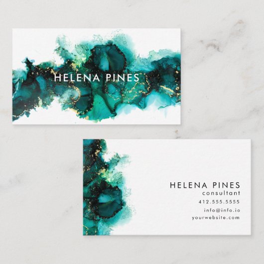 Carte De Visite Emerald Green Jewel Moderne Abstraite Encre Busine (Devant / Derrière)