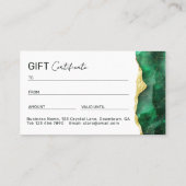 Carte De Visite Emerald Green Marble Gift Certificate (Dos)