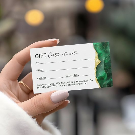 Carte De Visite Emerald Green Marble Gift Certificate