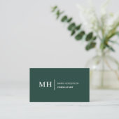 Carte De Visite Emerald Green Monogram tendance Élégant moderne (Debout devant)