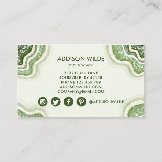 Carte De Visite Emerald Green Parties scintillant Agate Geode Luxe (Dos)
