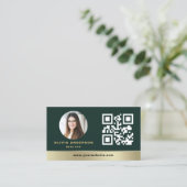 Carte De Visite Emerald Green QR Code Gold House Real Estate (Debout devant)
