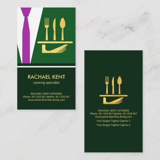 Carte De Visite Emerald Green Tuxedo Apron, service Butler (Devant / Derrière)