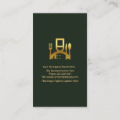 Carte De Visite Emerald Green Tuxedo Gold Chef Icon Restaurant (Dos)