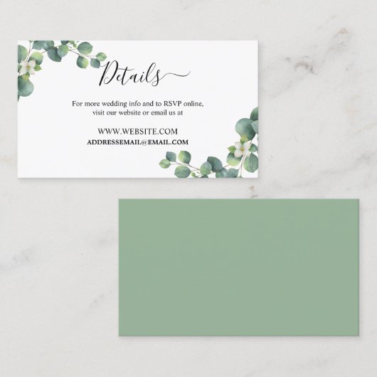 Carte De Visite Emerald Greenery Mariage Website Details Card (Devant / Derrière)