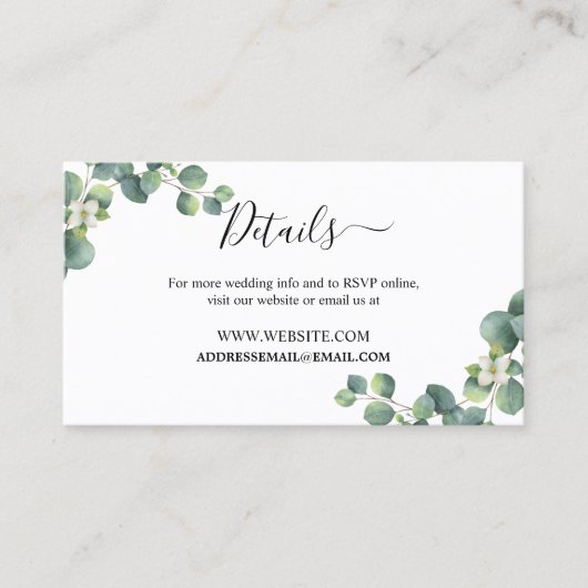 Carte De Visite Emerald Greenery Mariage Website Details Card (Devant)