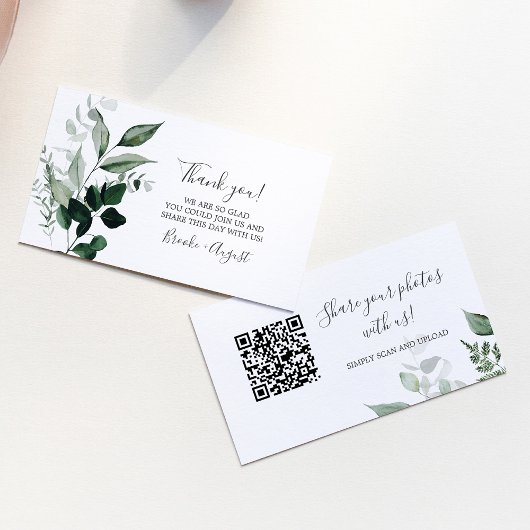 Carte De Visite Emerald Greenery Photos Mariage QR Code Card