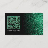 Carte De Visite Emerald vert faux éclat noir élégant code QR (Dos)