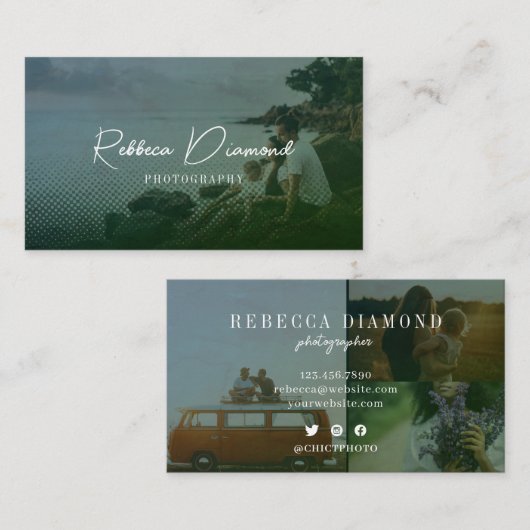 Carte De Visite Émeraude moderne vert superposition 4 Photos Scrip (Devant / Derrière)