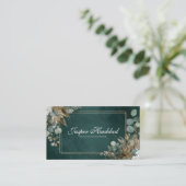 Carte De Visite Émeraude Rustique Or Eucalyptus Blanc Floral Moder (Debout devant)
