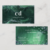 Carte De Visite Émeraude vert agate marbre initiales monogramme (Devant / Derrière)