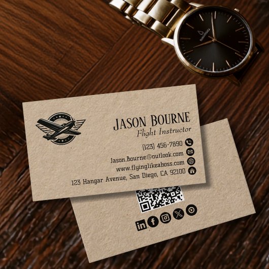 Carte De Visite Employé de QR Code Professionnel Pilote Avion